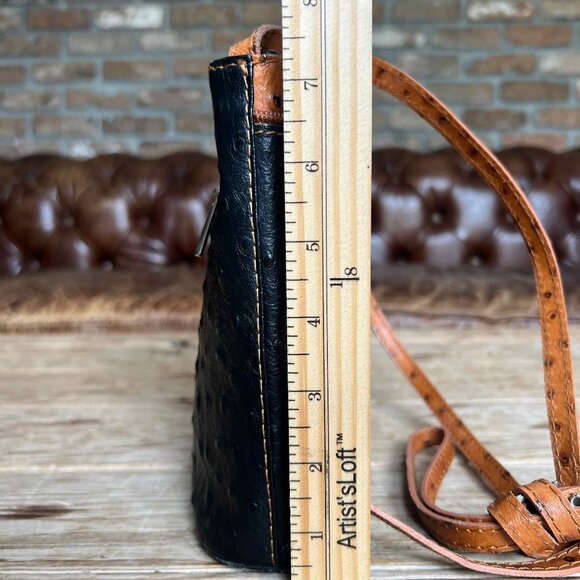 Vintage Genuine Ostrich Leather Borse in Pelle Crossbody Handbag Black Cognac - Picture 12 of 13